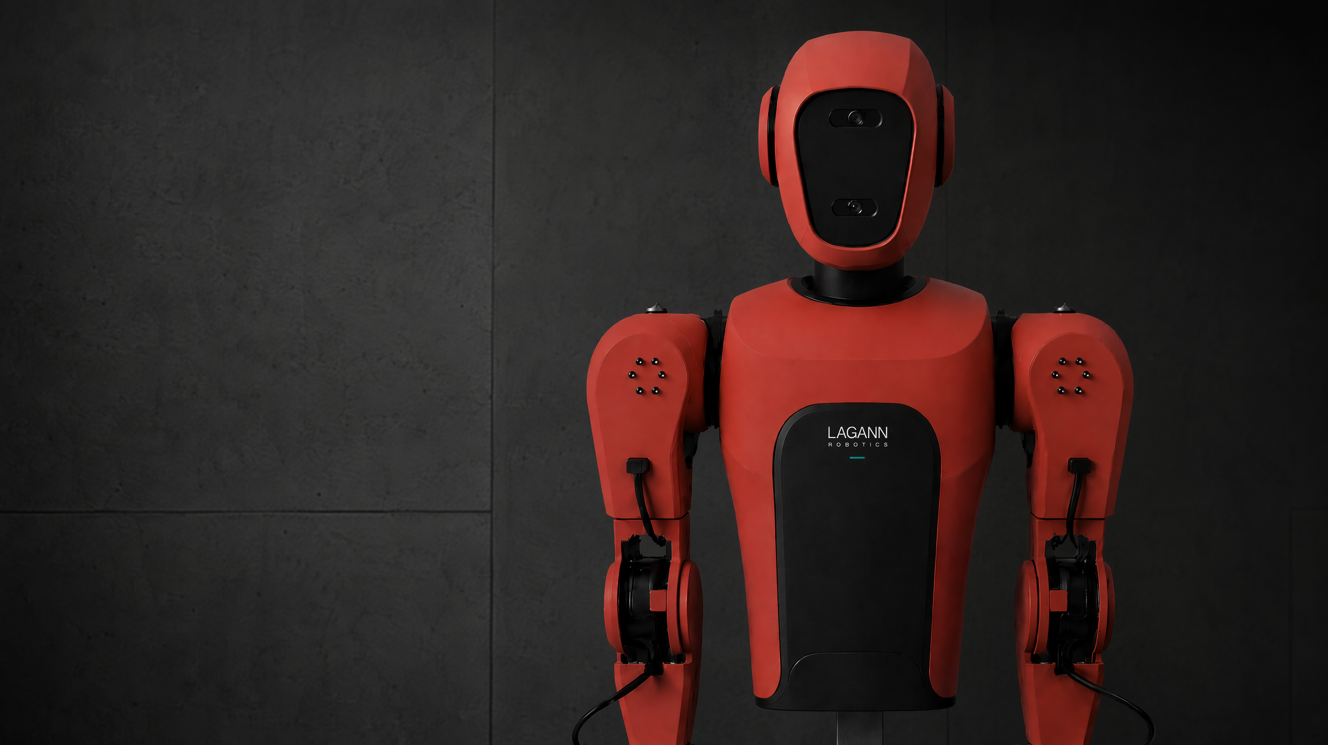 Lagann's red humanoid robot against a dark industrial wall